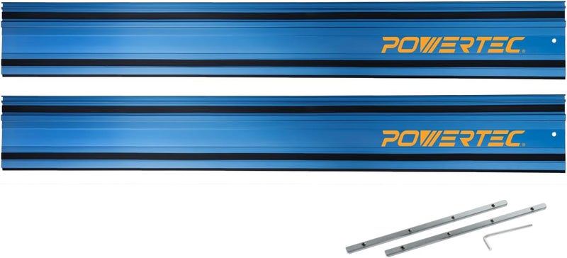 POWERTEC 72153 مجموعة وصلات سكة المنشار المتنقل 110" لمناشير ميلووكي | تشمل 2x55 سكة توجيه ألمنيوم و(2) موصلات سكة التوجيه لمشاريع النجارة - Image 1
